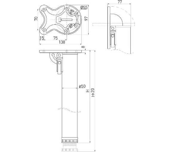 Опора GTV 50x710 мм, складная, с верхним креплением, хром NM-F50710-01
