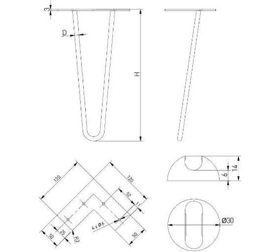 Ножка GTV NM-ARTO-12-2R304 черный матовый, 2 прутка, D-12 мм, H-304 NM-ARTO-12-2R304-20M