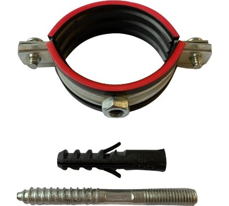 Трубный хомут с резиновой прокладкой МЕТАЛЛСЕРВИС оцинкованный, 1" (дн 32-35) ±2 мм, М8, винт-шуруп, дюбель мс 1252074