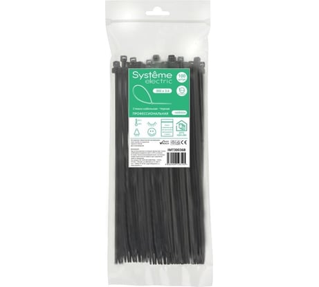 Кабельная стяжка Systeme Electric 300x3.6 чёрная (100шт) IMT30036B