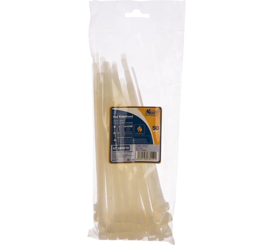 Нейлоновый хомут KRAFT 7.6х200, белый уп-ка 50 шт KT 880610