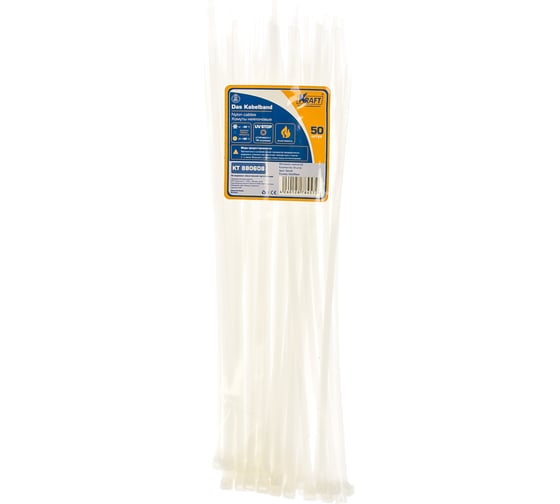 Нейлоновый хомут KRAFT 4.8х300, белый уп-ка 50 шт KT 880608