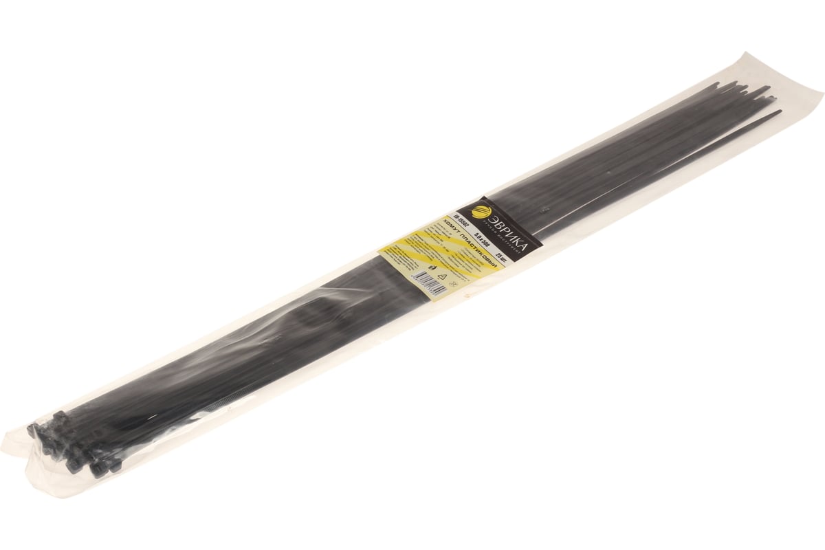 Универсальный пластиковый хомут ЭВРИКА черный 5.0x500мм 25шт ER-15502 ...