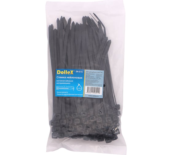 Нейлоновый хомут стяжка DolleX 4,8х150 мм, уп. 100 шт., черный SN-515