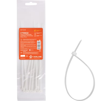 Кабельные стяжки Airline хомуты 3,6 х 200 мм, пластиковые, белые, 10 шт. ACT-N-05