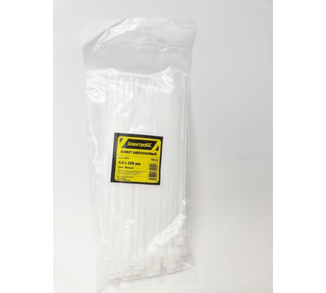 Нейлоновый хомут ЭЛЕКТРОБС 4.8x200 мм, стандартный, цвет белый 20011