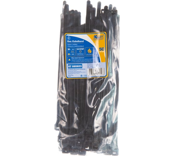 Нейлоновый хомут KRAFT черный 7,6х200 KT 880623