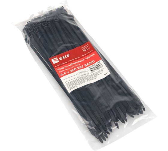 Хомут EKF 4.8х250 черный нейлон 100 шт. plc-cb-4.8x250