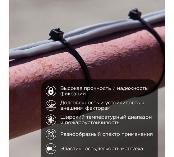 Нейлоновая кабельная стяжка REXANT 250x4,8мм, черная 100 шт/уп 07-0251-5
