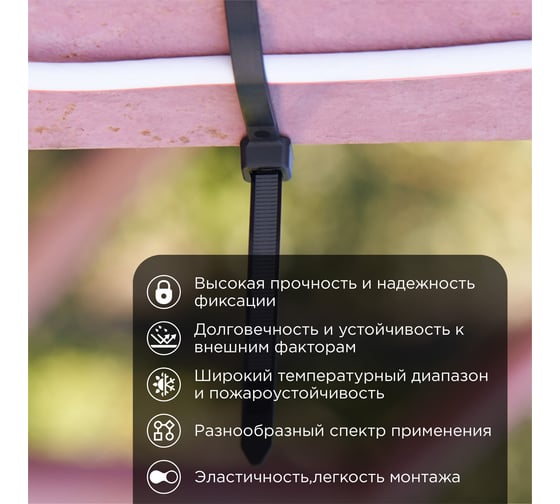 Нейлоновая кабельная стяжка REXANT 300x7,6мм, черная 100 шт/уп 07-0303