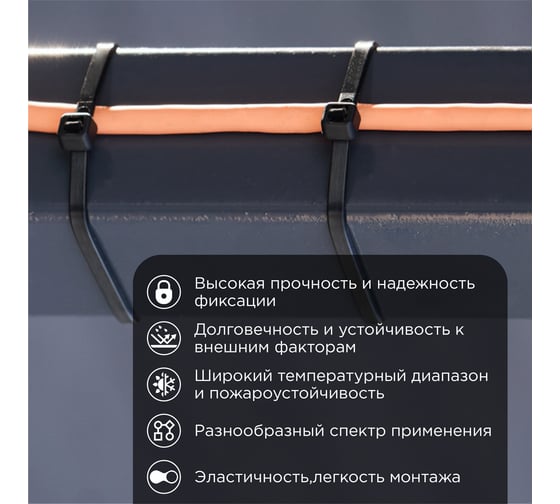 Нейлоновая кабельная стяжка REXANT 300x4,8мм, черная 25 шт/уп 07-0301-25