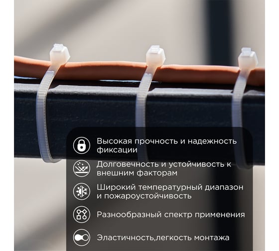 Нейлоновая кабельная стяжка REXANT 100x2,5мм, белая 100 шт/уп 07-0100