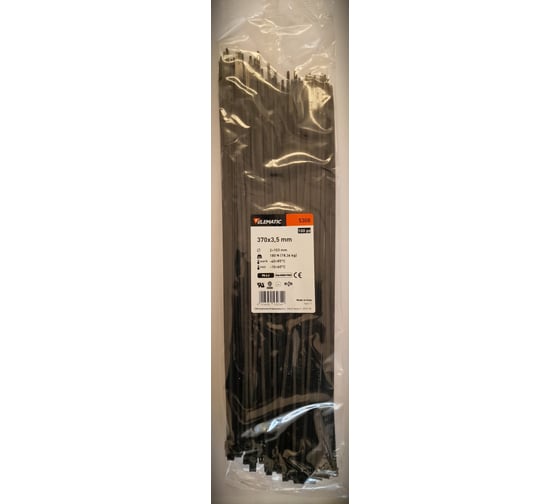 Нейлоновая стяжка-хомут Elematic чёрная, 370x3,5 мм, 100 шт. 5308