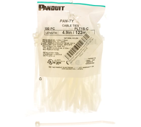 Кабельная стяжка PANDUIT PLT1S-C неоткрывающаяся Pan-Ty 4.8х122 мм 100шт. 45916