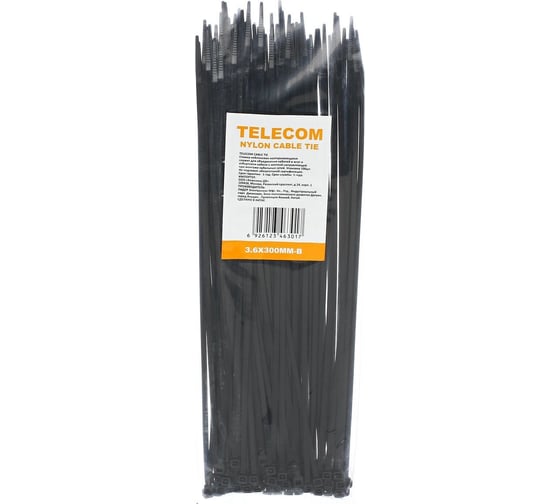 Стяжка Telecom нейлон 3.6х300мм, черная 100шт TIE3.6X300MM-B