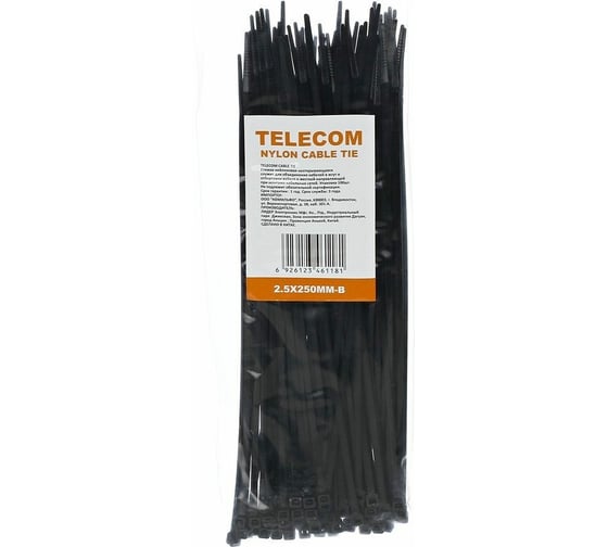 Стяжка Telecom нейлон 2.5х250мм, черная 100шт TIE2.5X250MM-B