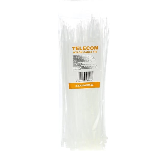 Стяжка Telecom нейлон 2.5х250мм 100шт TIE2.5X250MM-W