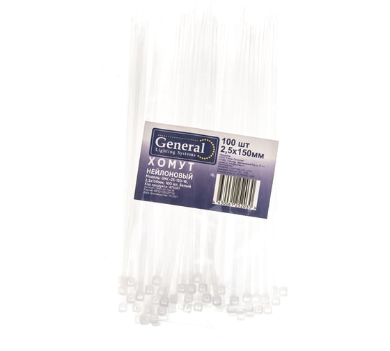 Нейлоновый хомут General Lighting Systems GNC-25-150-W, 2,5x150 мм, 100 шт. белый 1 400 475301