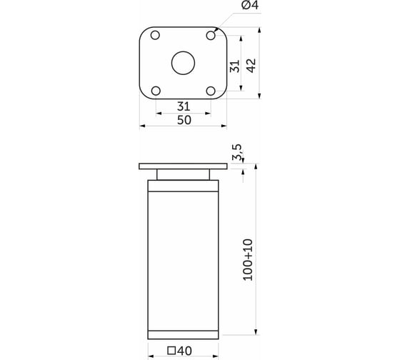 Мебельная опора AKS DAКP-27 квадратная, h=100, белая 57038