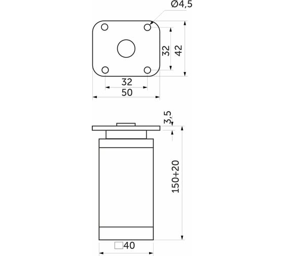 Мебельная опора AKS DAКP-27 квадратная, h=150, алюминий 11023