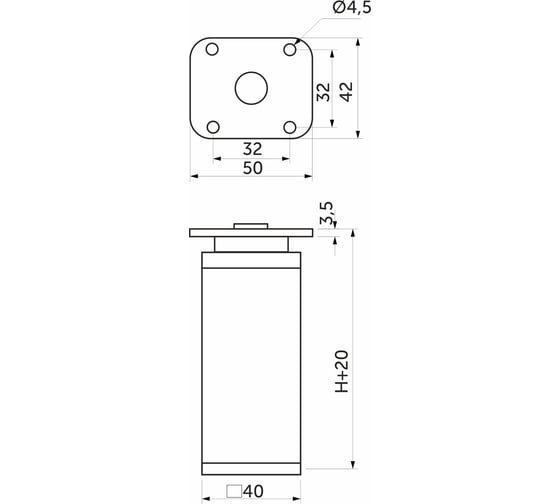 Мебельная опора AKS DAКP-27 квадратная, h=100, черная 60437