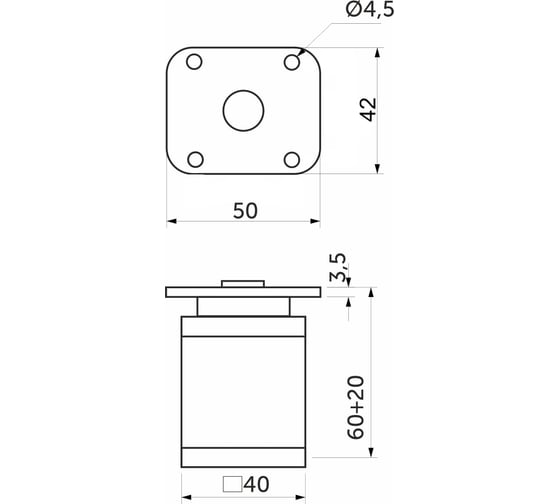Мебельная опора AKS DAКP-27 квадратная, h=60, шлифованная сталь 63642