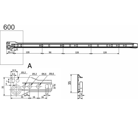 Направляющая роликовая AKS L-600, 0,9мм, белая, комплект левая правая AK 23641