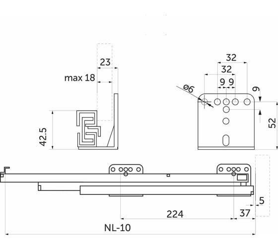 Направляющая cкрытого монтажа AKS SLIM SLIDE L-450 с с-мой плавного закрытия 62558