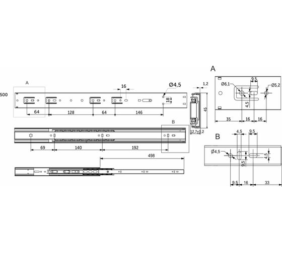 Направляющая шариковая AKS с сист. плавного закр. h=45 L-500, комплект 89855