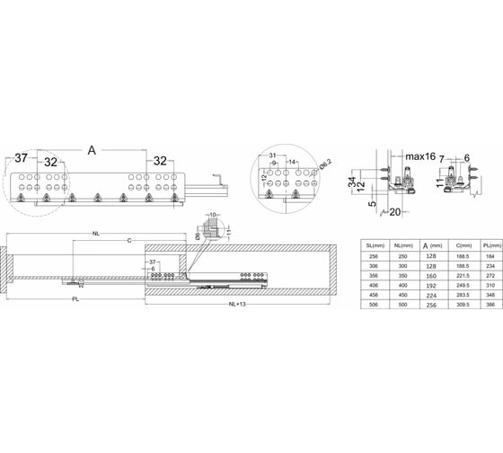 Направляющая cкрытого насадного монтажа AKS Q Type 3/4 L-400, 16 мм, компл 95124