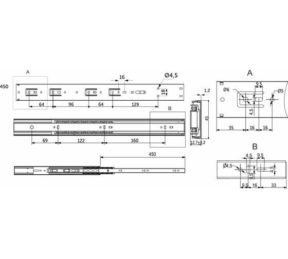 Направляющая шариковая AKS с сист. плавного закр. h=45 L-450, комплект 89854