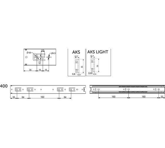 Направляющая шариковая AKS h=35 L-400,комплект левая правая AK 22290