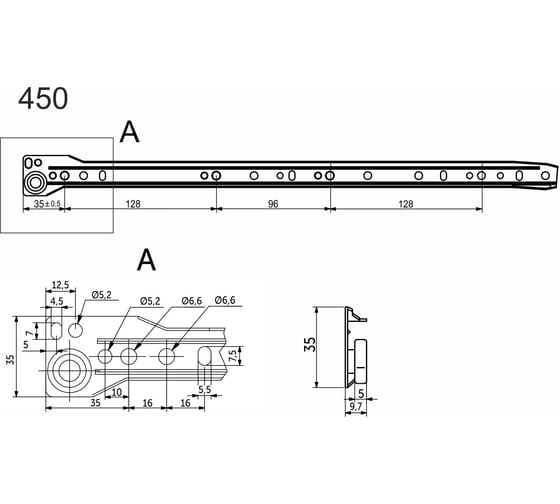 Направляющая роликовая AKS L-450, 0,8мм, белая, комплект левая правая AK 28941