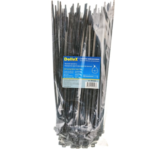 Нейлоновый хомут стяжка DolleX 4,8х250 мм, уп. 100 шт., черный SN-525