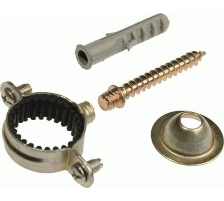 Хомут оцинкованный Terma 20 мм, с резиновым уплотнителем, с шурупом, дюбелем, дек. чашкой, 10 шт. 24096 28756