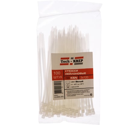 Хомут-стяжка Tech-Krep KSN-W  белая 3х120 100шт УТ-00005830