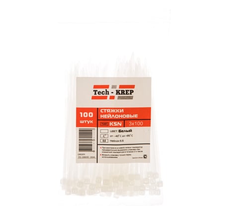 Хомут-стяжка Tech-Krep KSN-W  белая 3х100 100шт 00007716