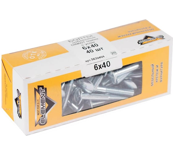 Мебельный болт с усом Element DIN 607 6x40 белый цинк 40 шт 244310