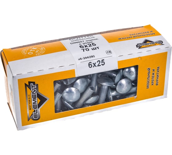 Мебельный болт с усом Element DIN 607 6x25 белый цинк 70 шт 244290