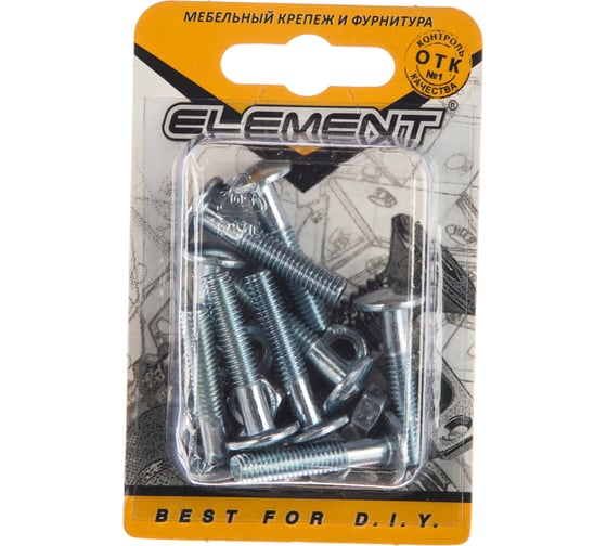 Мебельный болт с усом Element DIN 607 6x30 с гайкой, белый цинк 10 шт 244420