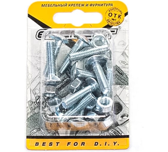 Мебельный болт с усом Element DIN 607 6x25 с гайкой, белый цинк 10 шт 244410
