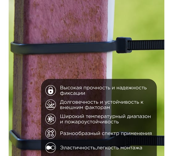 Нейлоновая стяжка с тройным замком REXANT 200x4,8мм, черная 100 шт/уп 67-0201-5