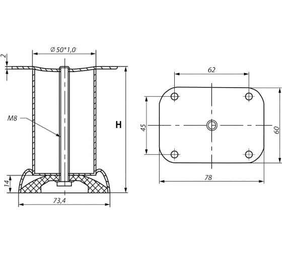Мебельная опора Amix без регулирования, Хром, h=80 50 А174 А174/H80