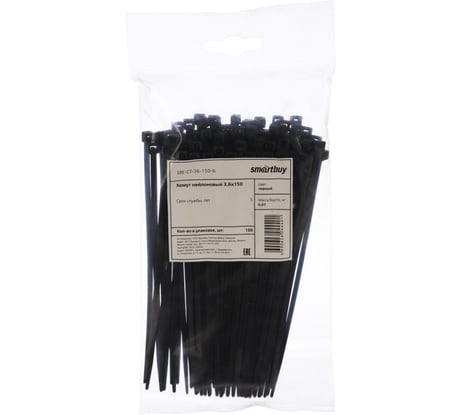 Нейлоновый хомут Smartbuy 3,6х150, черный 100 шт. SBE-CT-36-150-b