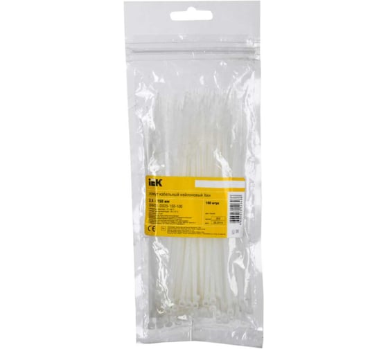 Хомут IEK 2.5x150, нейлон, белый, упаковка 100шт, ИЭК UHH31-D025-150-100