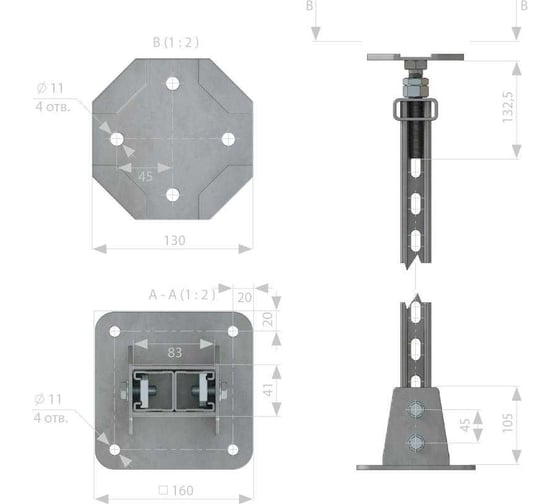 Стойка фальшпола Система КМ двойная, 41x41 мм, l1675 мм, регулировка 1650-1700 мм, 2 шт. lo48782 2SFR41-1675