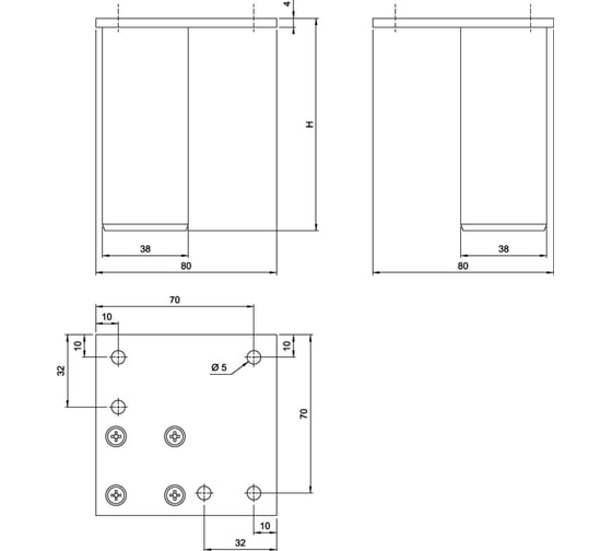 Алюминиевая квадратная ножка Amix Н100/38х38 NC 221/H-100 D-727/A/100