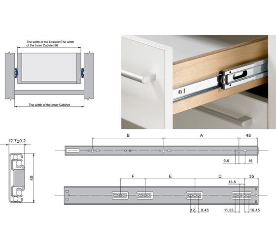 Направляющие полного выдвижения с амортизатором Unihopper L-450 45 DS2101.45.450.ZP