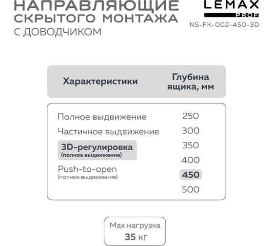Направляющая скрытого монтажа 3D Lemax prof 450 мм NS-FK-002-450-3D