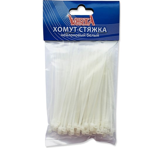Нейлоновый хомут-стяжка VERTA 4,8х300 мм белый 1уп/100шт VS-48-300W 1